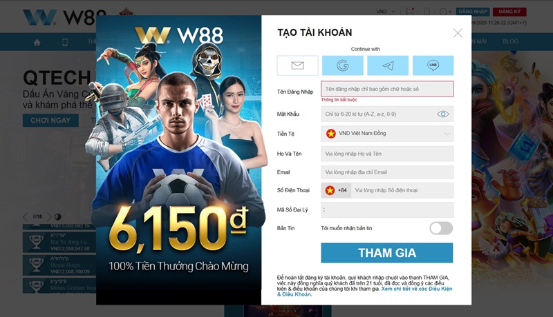 đăng ký tài khoản w88 trên pc